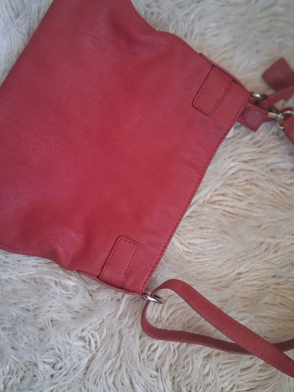 Micheal Kors Red Leather Shoulder Bag with Turn-Lock Accent